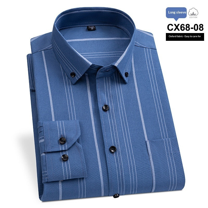 Mens Slim-fit Cotton Oxford Striped Business Shirt With Pockets