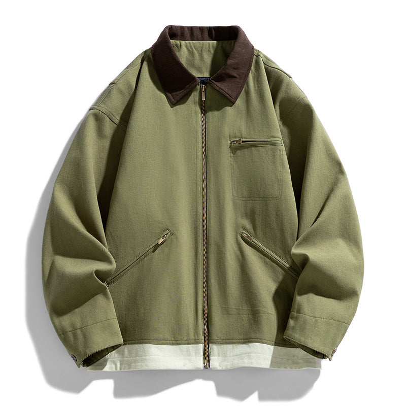 American Retro Workwear Autumn Loose Contrast Color Lapels Couple Jacket