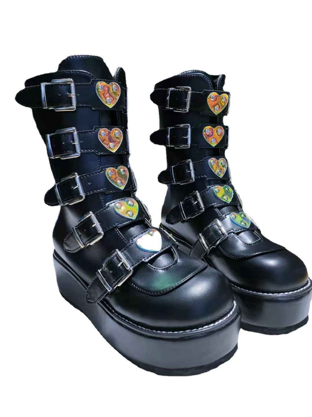 European And American Style Thick Soled Belt Buckle Mid Tube Rider Boots