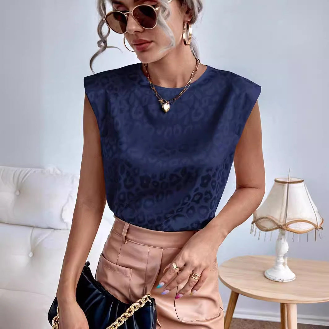 Womens Relaxed-fit Satin Short-sleeve Top