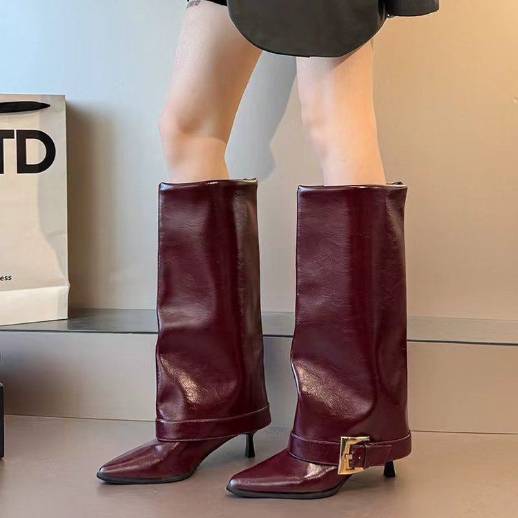 New Fallwinter Cream-white Slimming High-heeled Boot With A Tapered Leg