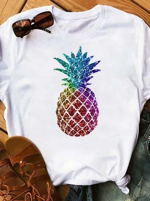 Dame T-shirt Mode Ananas Print Top