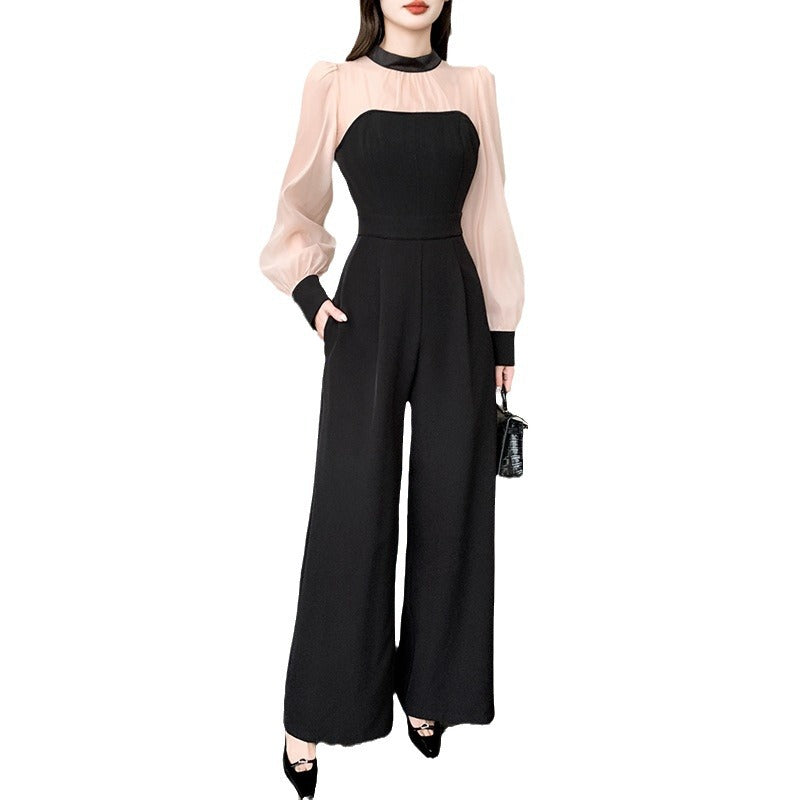 Color Matching Design Lace-up Bow Jumpsuit