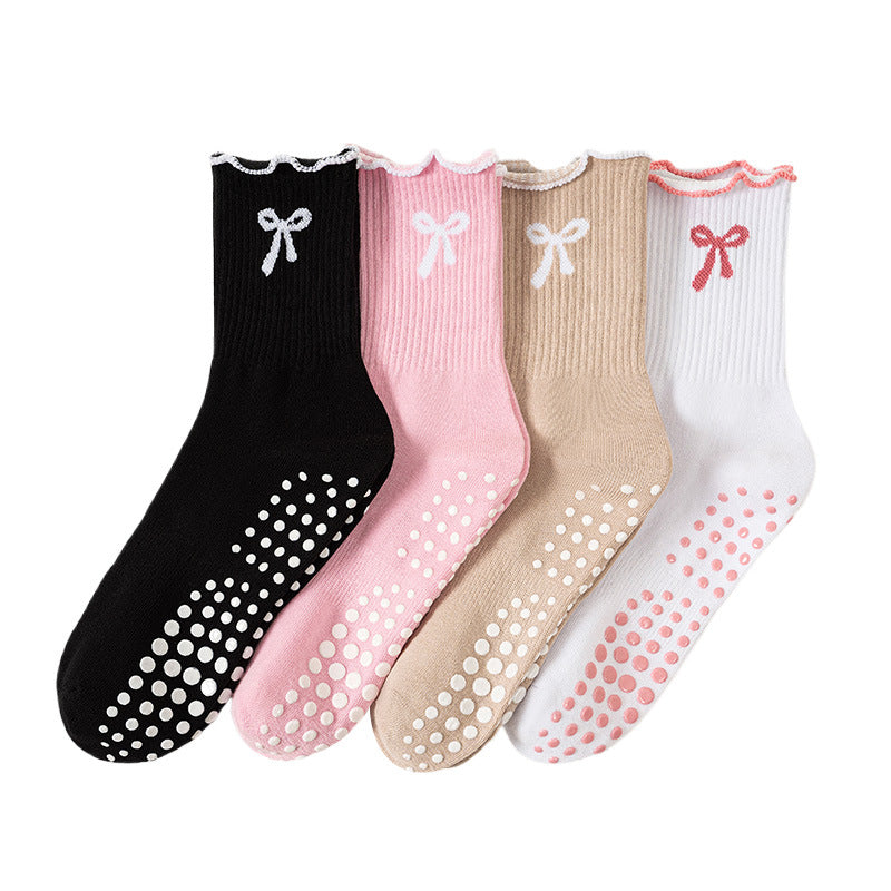 Sports Socks Yoga Mid Calf Socks Non Slip Silicone Ruffle Cotton Socks