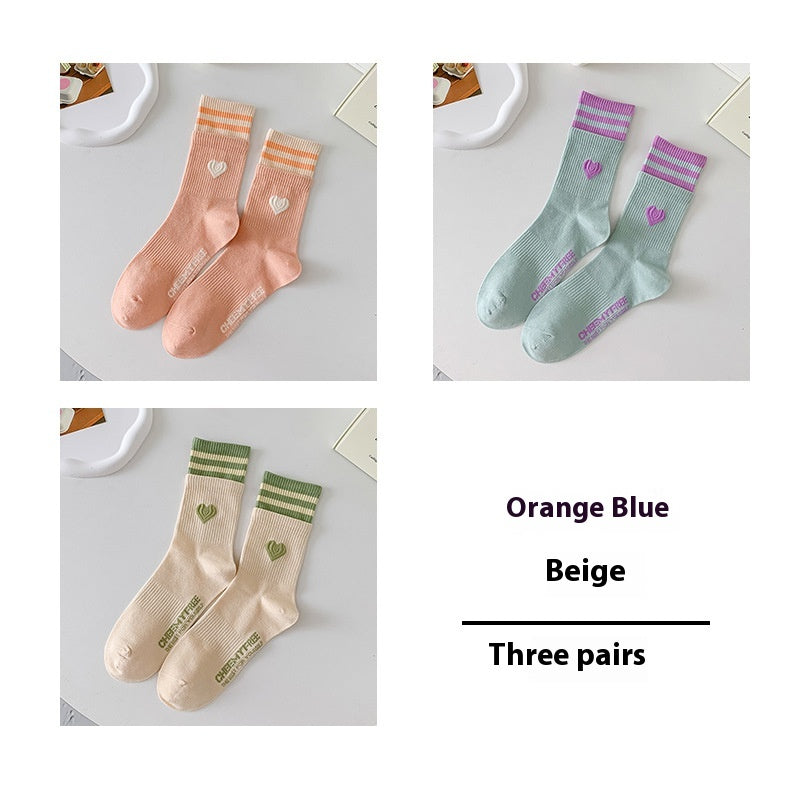 Women's Patchwork Striped Printed Mid Length Socks