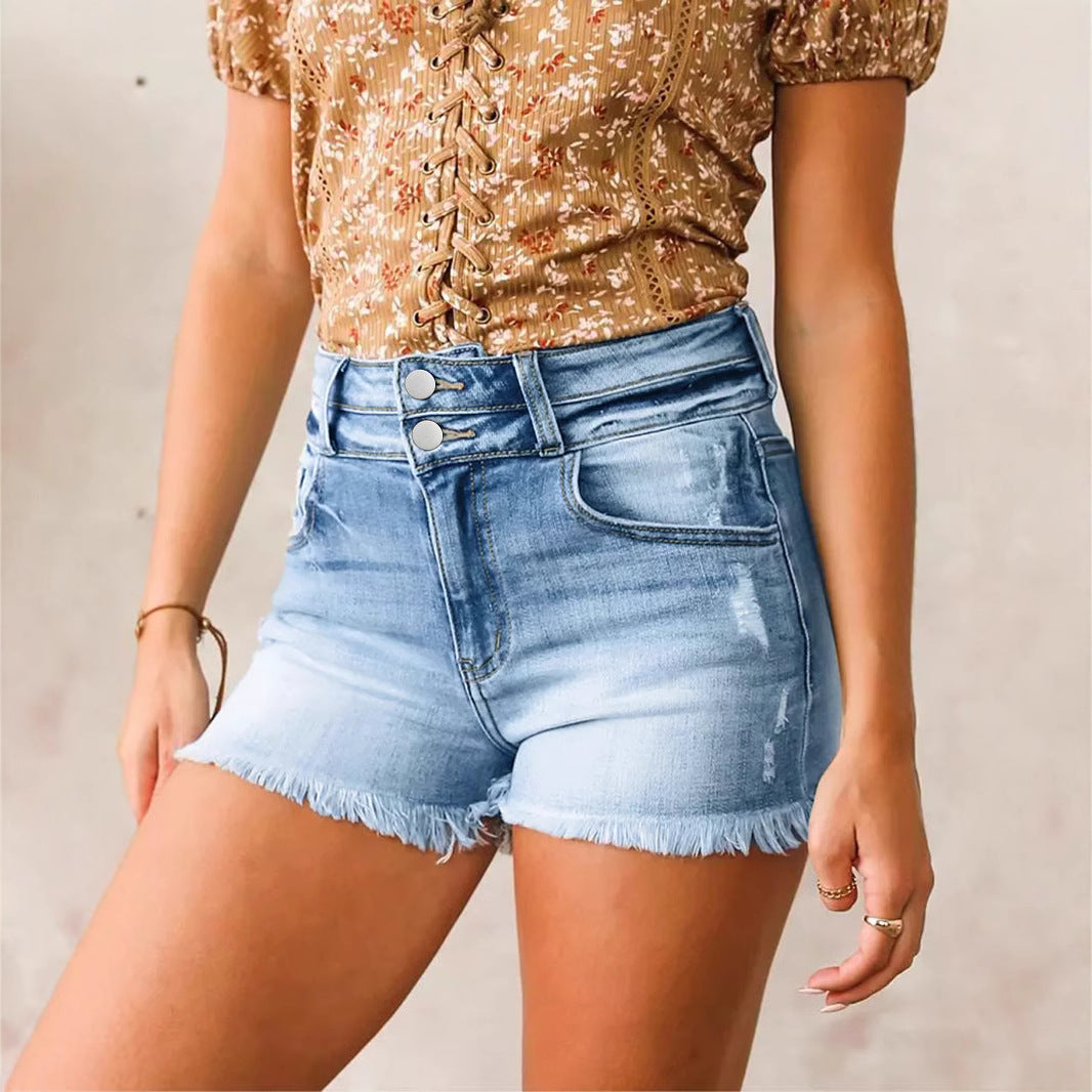 Womens New Denim Shorts With Raw Hem