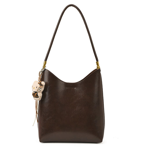 Womens Solid-Color High-Capacity Vintage Tote Bag
