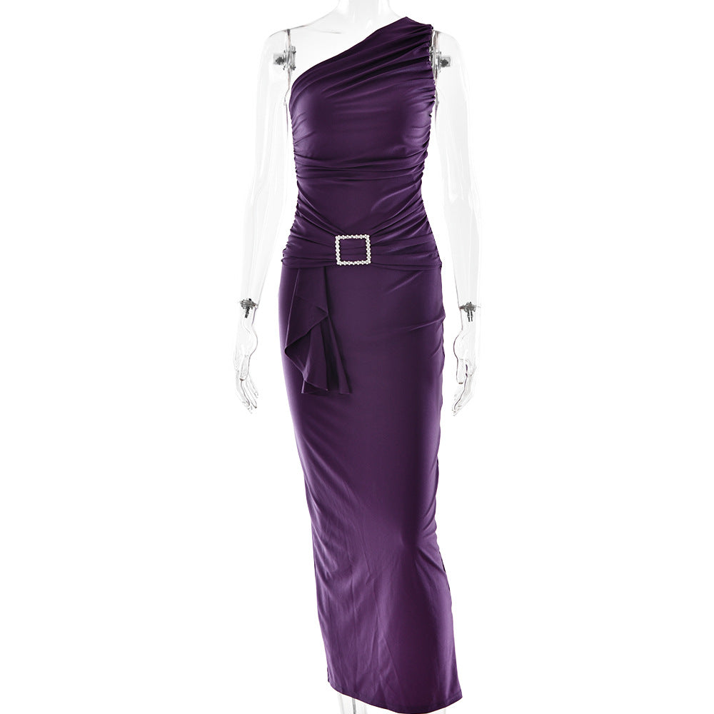 Sexy Sassy One-shoulder Pleated Bodycon Dress