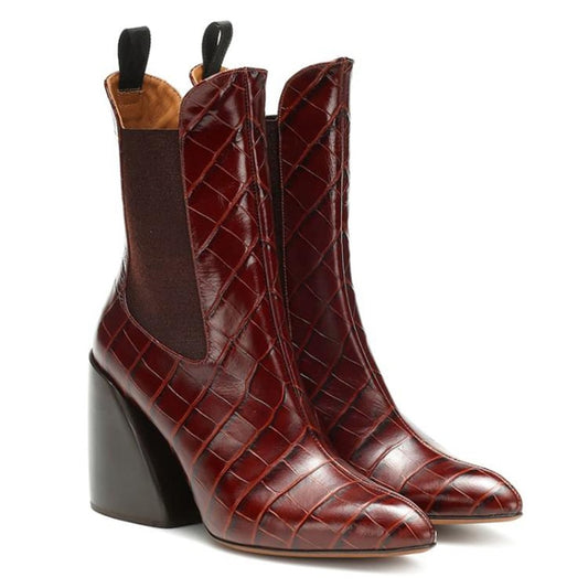 New thick-heeled high-heeled cowhide ankle boots