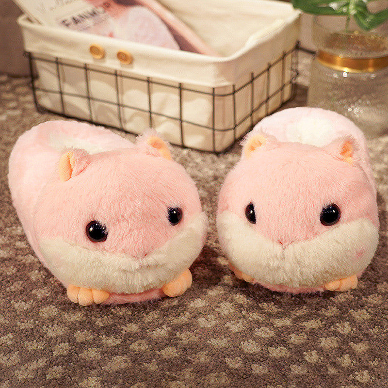 Household Bag With Cute Plush Cotton Slippers