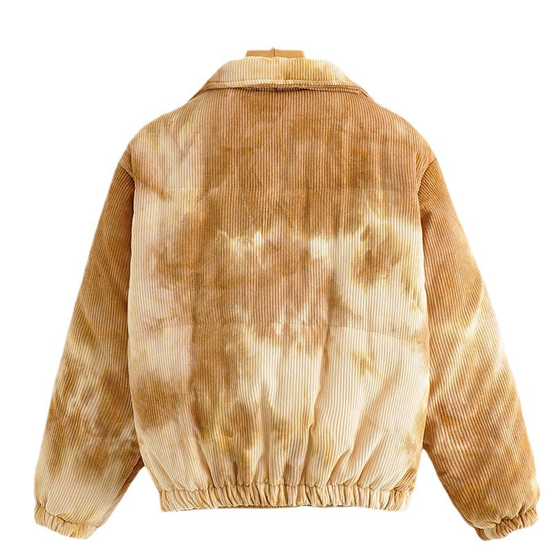 Colored Lapel Tie-dye Thick Warm Cotton Coat
