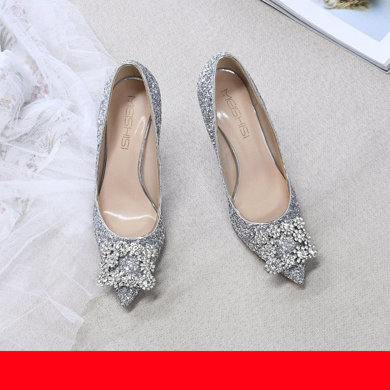 Sexy Versatile Banquet Diamond Sequin Pointed Stiletto Heels