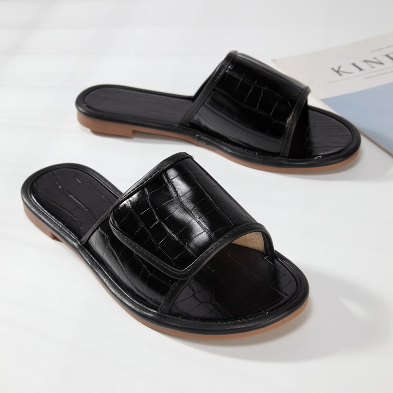 Stone Pattern One-Step Sandals and Slippers With Velcro Flat Slippers