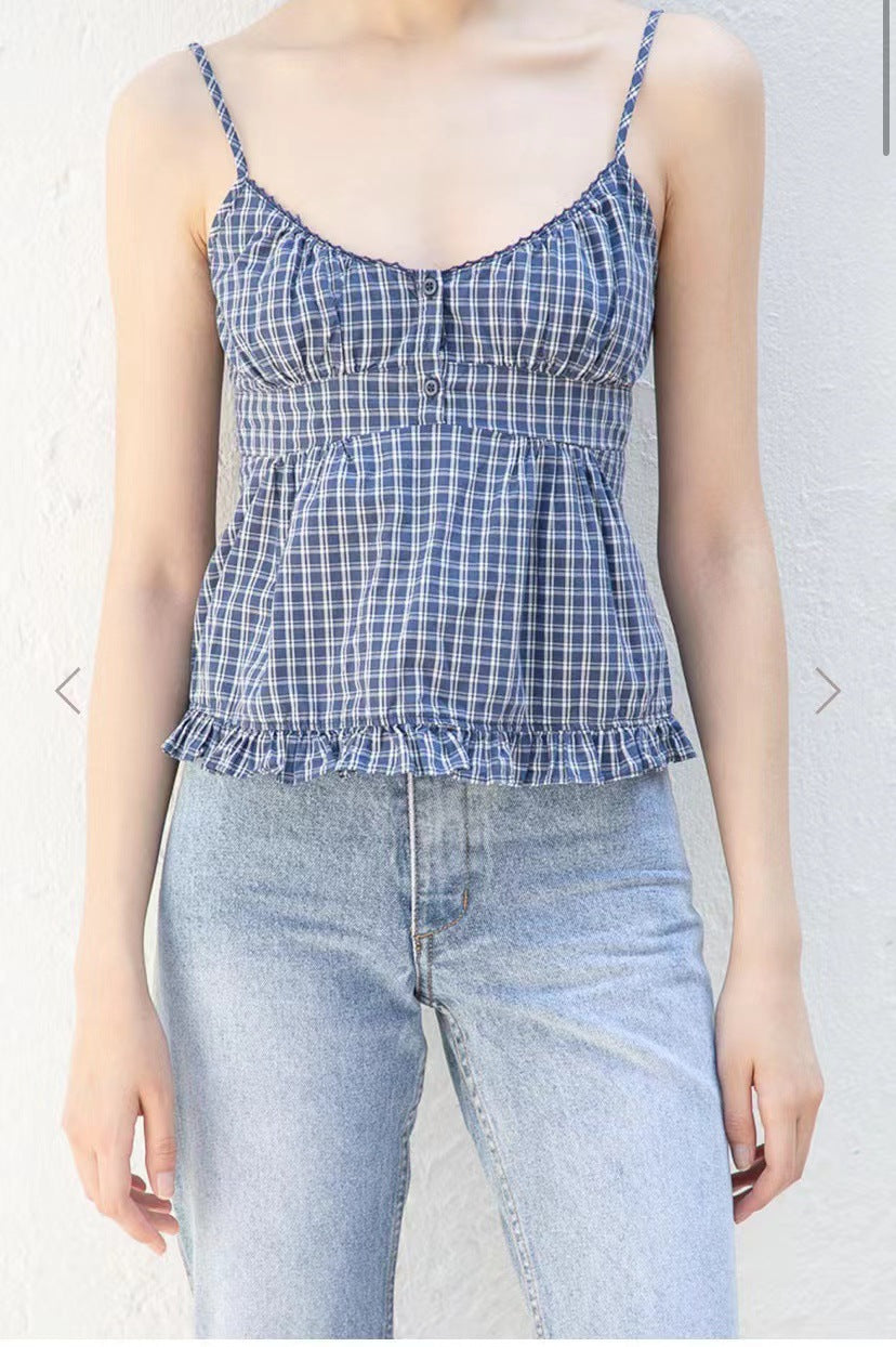 Three-button Plaid Camisole Women's Outer Wear