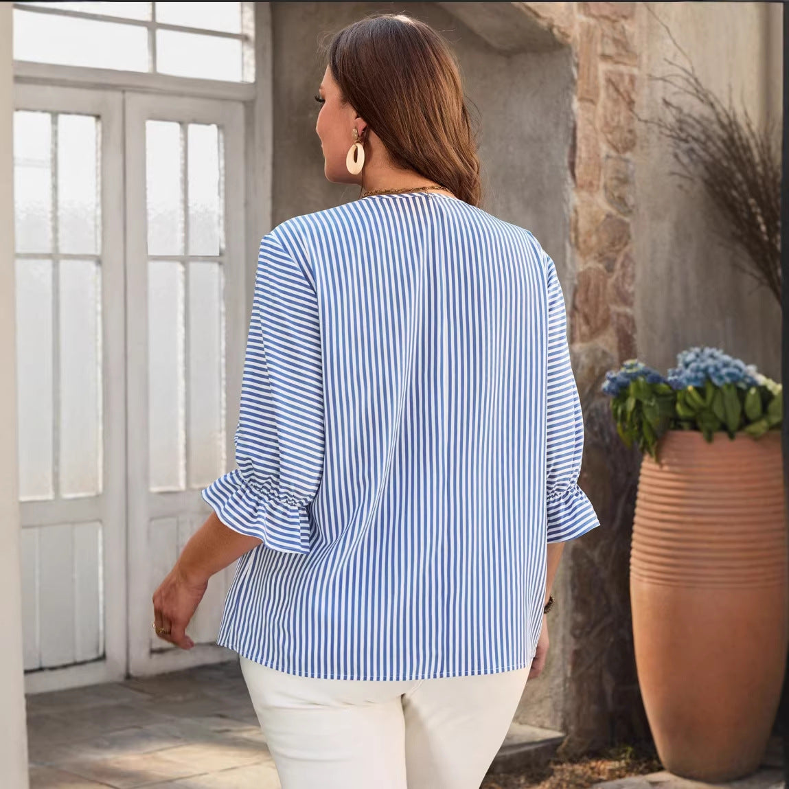 Womens Directional Fashionable Modern Striped Shirt