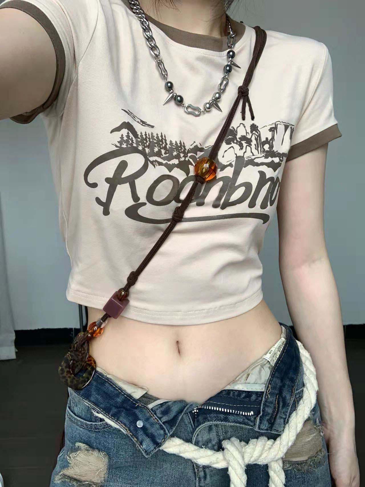 Summer Design Sense Small Crowd Contrast Color Tight Thin Short Top