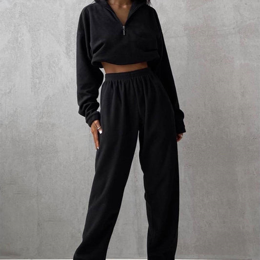 Fashion High Collar Leisure Fleece Sweater Suit