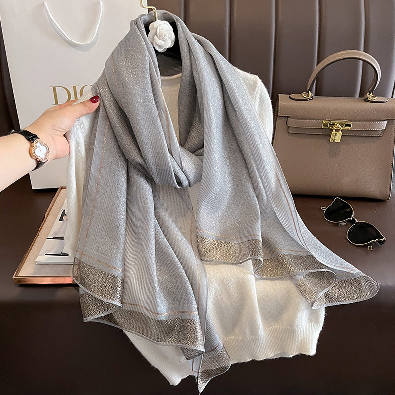 Women's Lightweight Silk Shawl, Elegant Long-style For Socialites