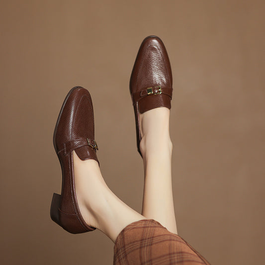 Casual 3cm Low Heel Spring New British Leather Shoes Women