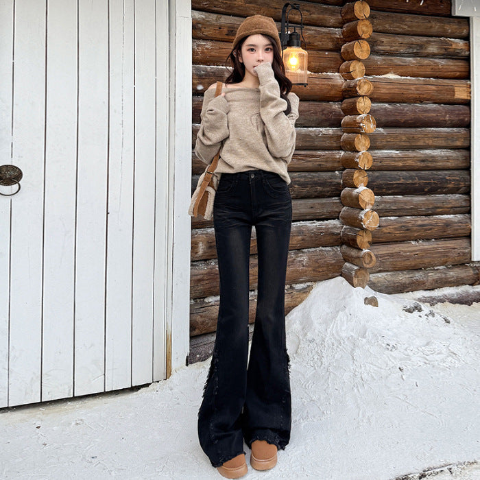 Frynset Burr Skinny Jeans til Kvinder Forår Retro