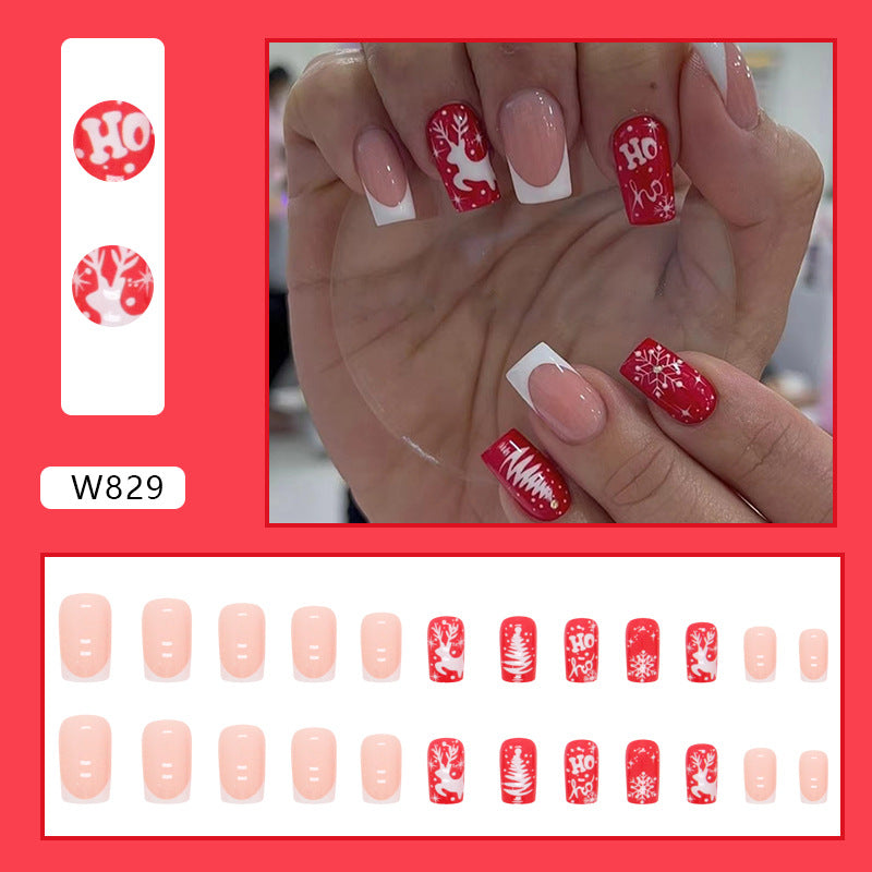 Cute Sweet Red Christmas Manicure Snowflake Elk