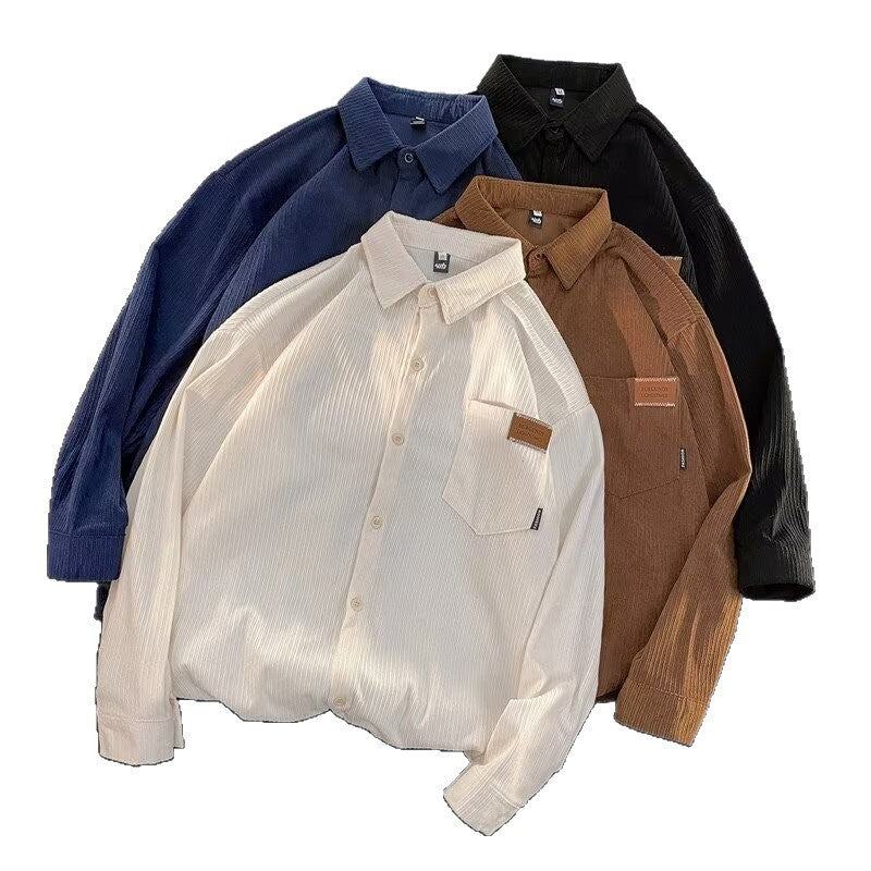 Enkel amerikansk retro streetwear-skjortejakke i løstsiddende boyfriend-stil til par