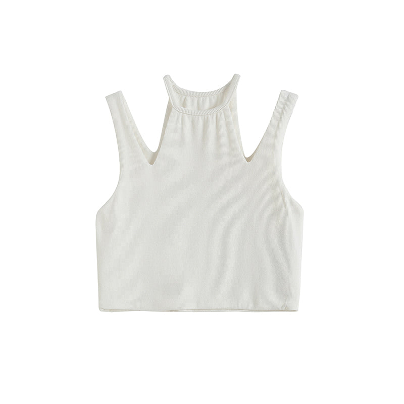 Versatile Solid Color Niche Design Double Halter Vest