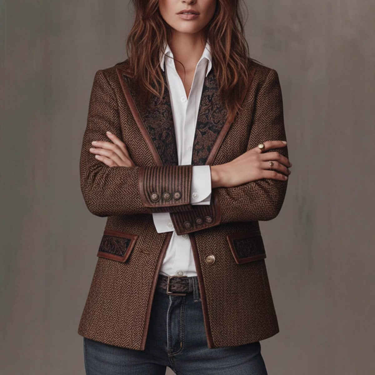 French Retro Color-Block Wool Coat With A Suit Collar