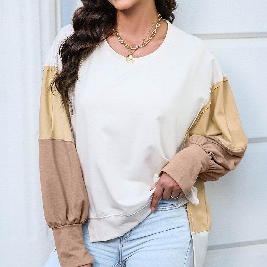 Ladies New Color Matching Long-sleeved Sweater