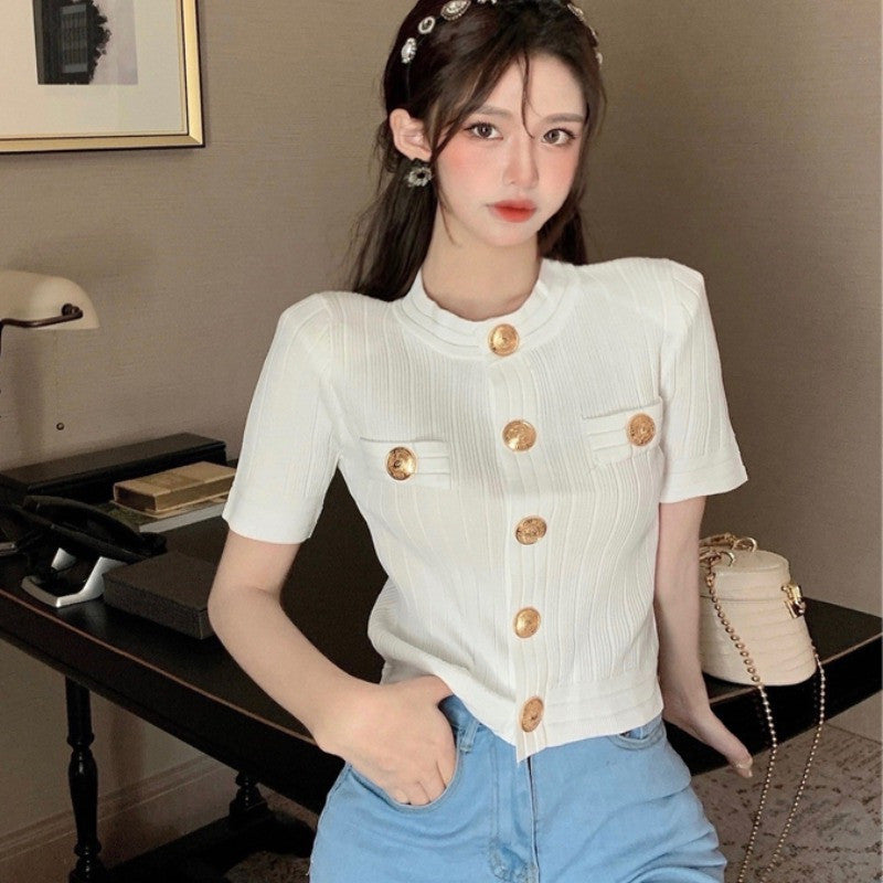 Women's Retro Western Style Round Neck Knitted T-shirt Top