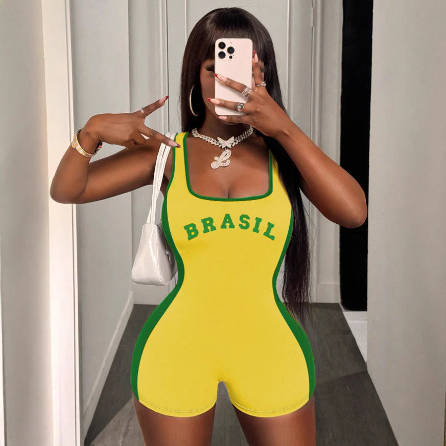 Personality Spicy Girl U-neck Letter Print Street Y2K Jumpsuit