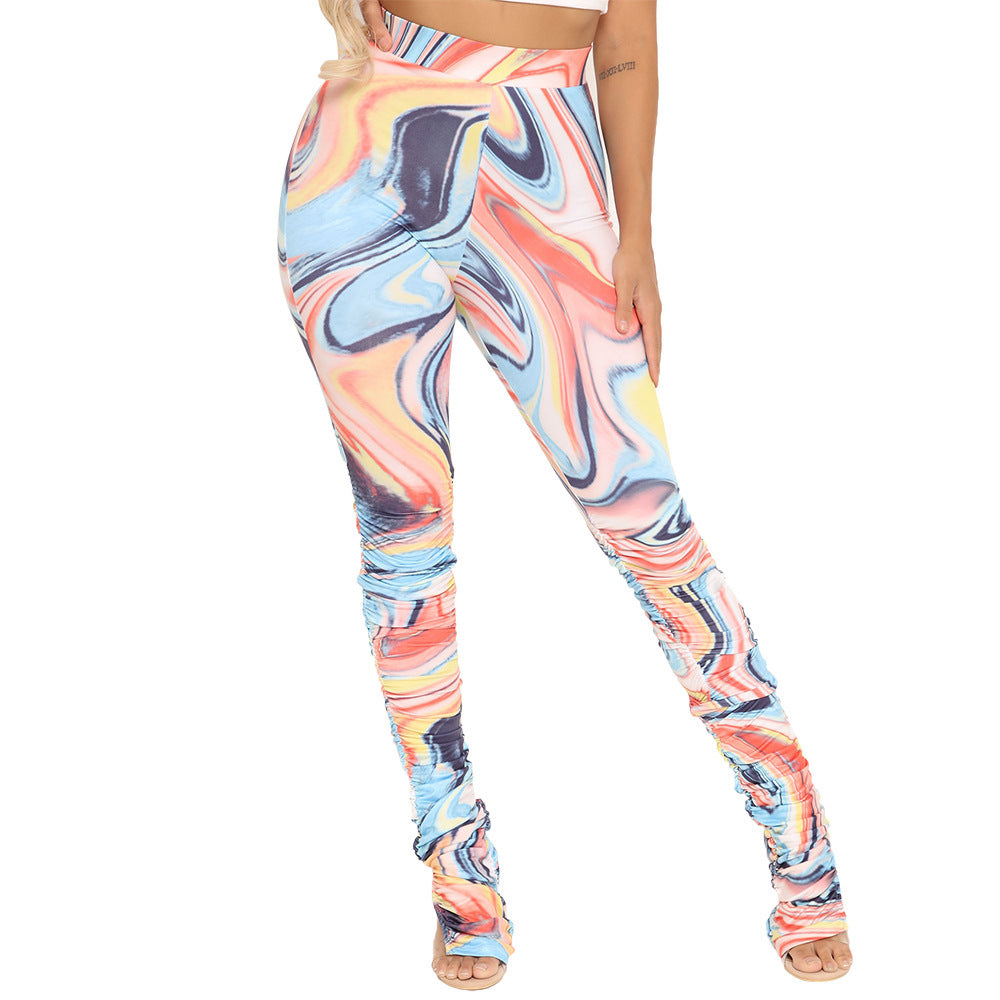 Women's Skinny Printed High Waist Irregular Pants
