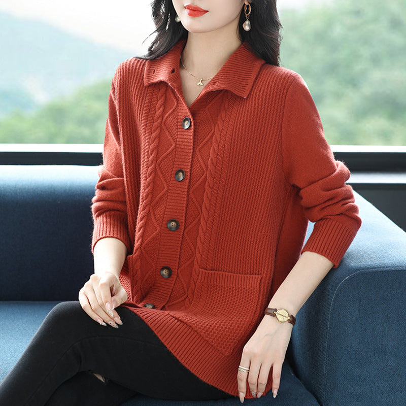 Covering Belly Thin Plus Size High Lapel Knitted Cardigan For Women