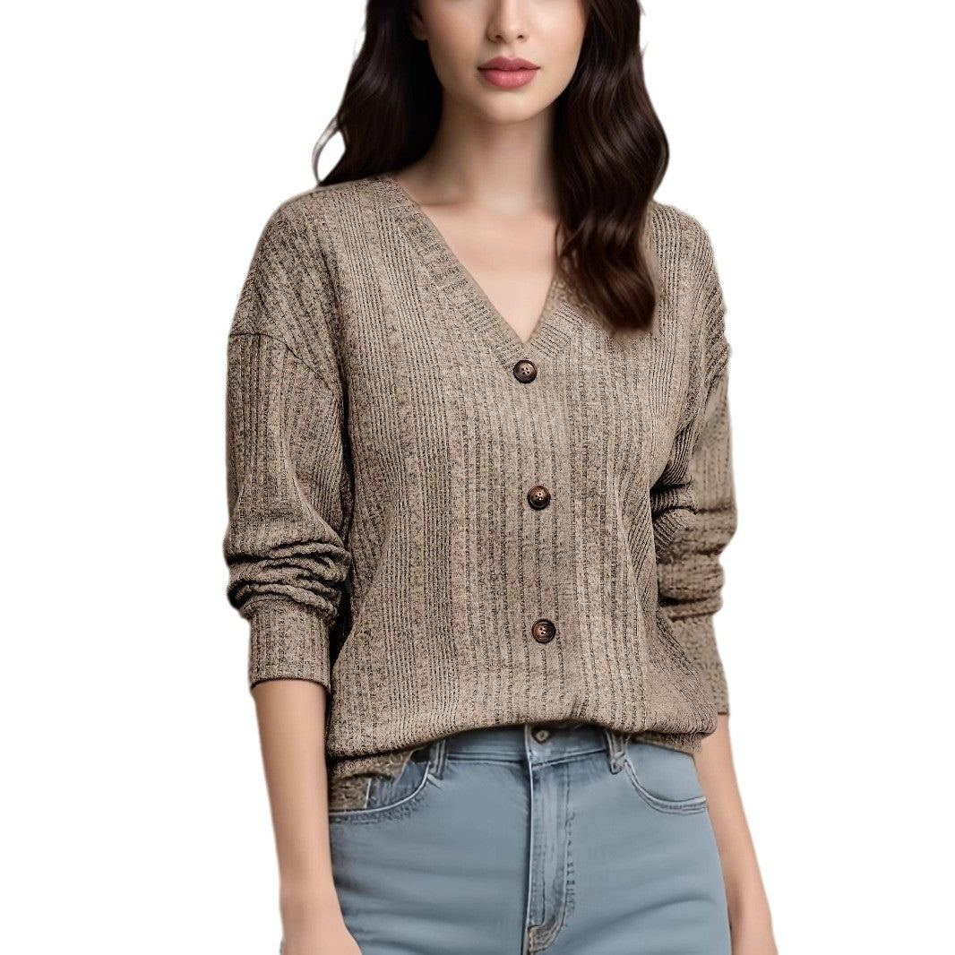Women's Knitted Button Sweater Casual Long Sleeve Loose Top