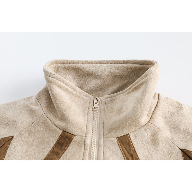 Stitching Suede Coat Men's Stand Collar