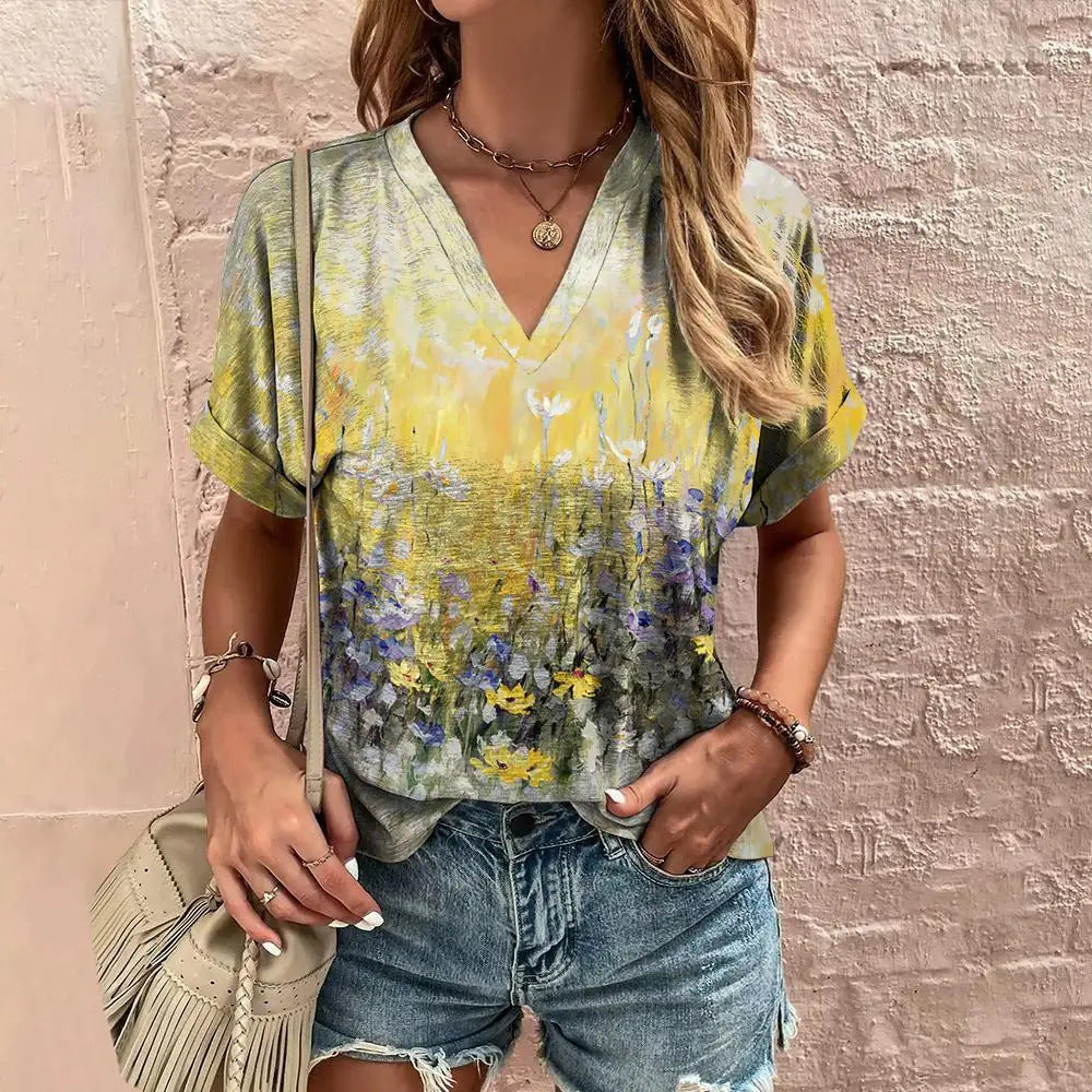V-neck Fashion Shirt Summer Casual Clothes Over Plus Size T-shirt