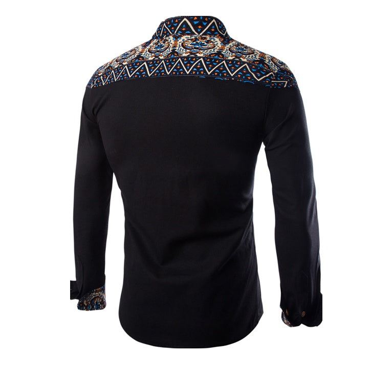 National style shirt printed long-sleeved shirt