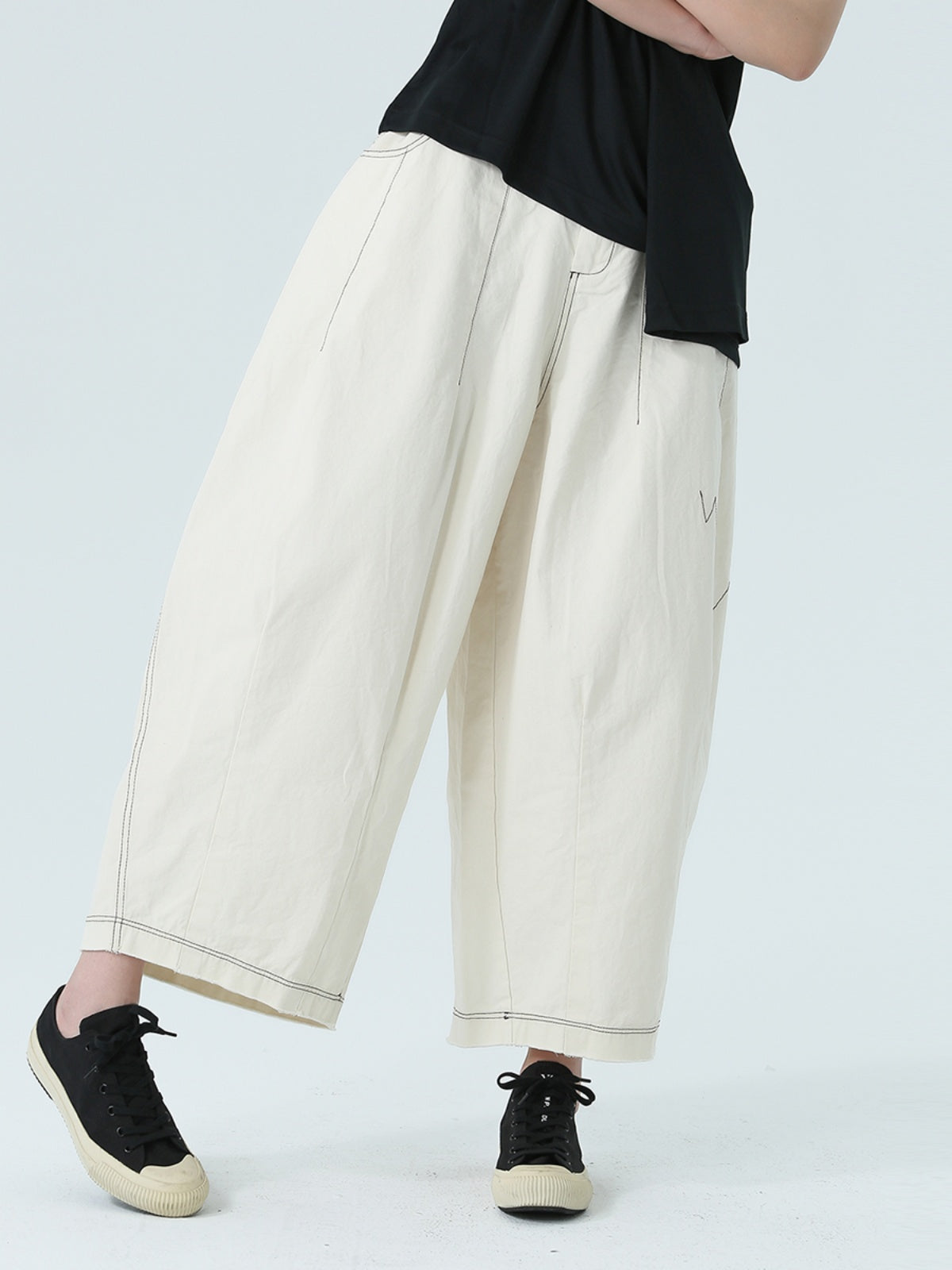 Loose Artistic Wind Line Cropped Wide-leg Pants