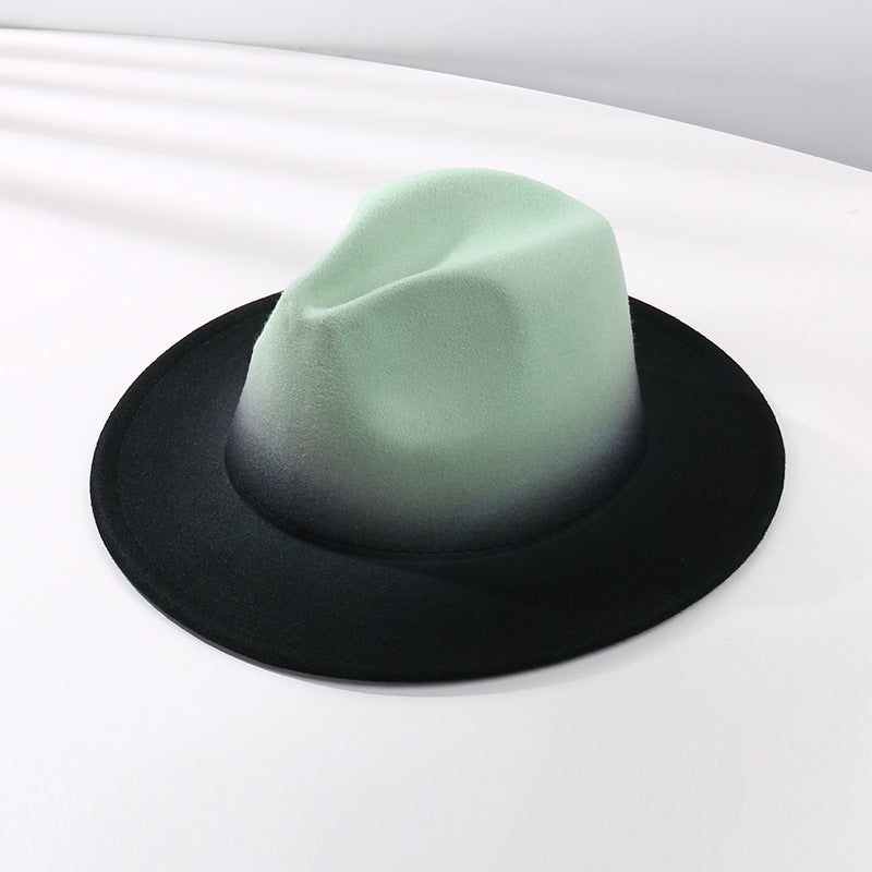 Moderigtig Fedora-hat med farvegradient og flad skygge i uldfilt