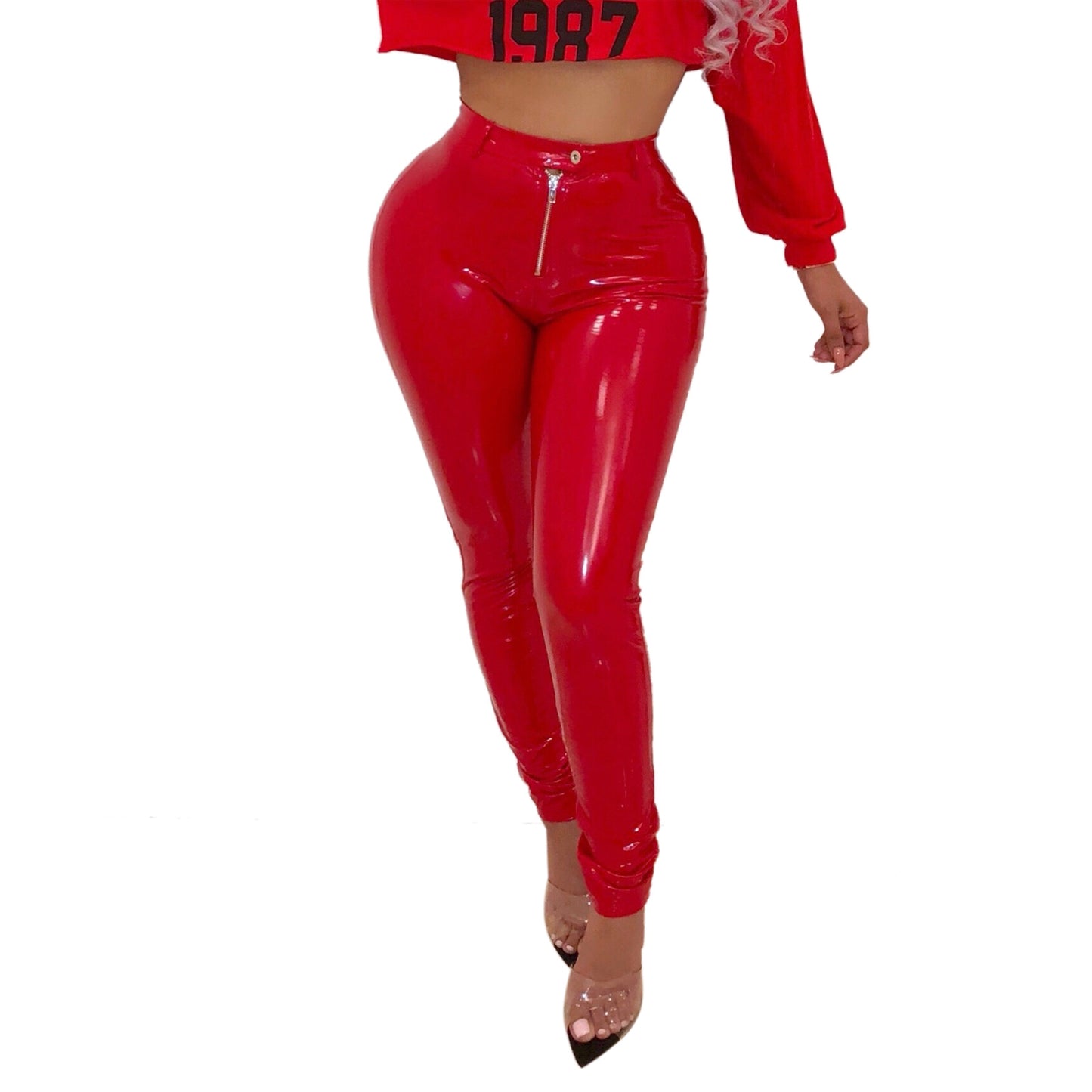 Leather pants high elasticity plus velvet thick PU