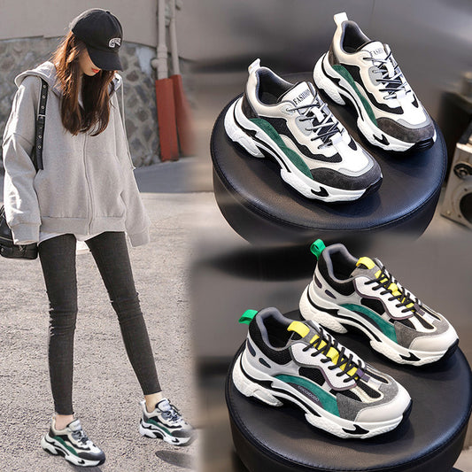 Women's Thick Sole Breathable Leather Casual Sneakers