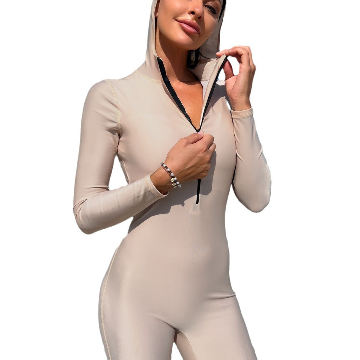 Solid-color Long-sleeve Long-pants Sun-protective Beach Swimsuit Three-piece Set