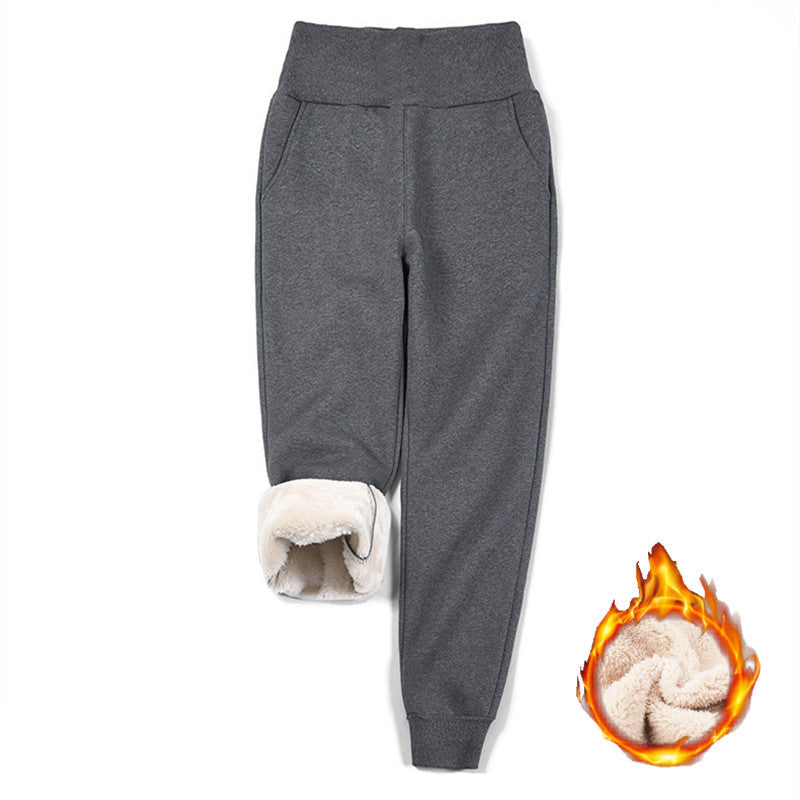 High Waist Warm And Fleece Trousers Show Thin Feet In Leisure