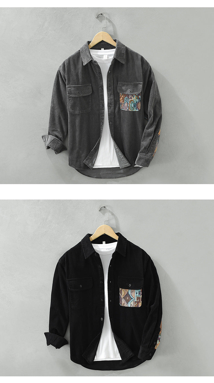 Japanese Vintage Long Sleeve Shirt Men's Fashion