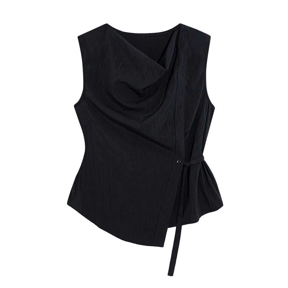 Lace-up Sleeveless Shirt Women's Black Vest