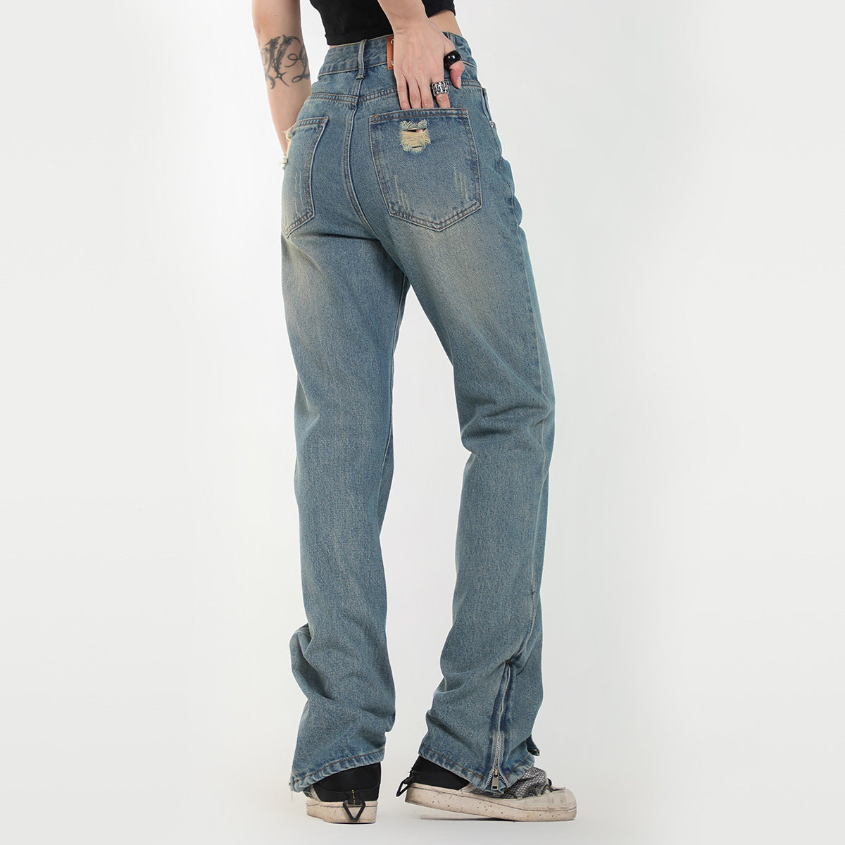 Buckle Straight Personality Foot Mouth Slimming Jeans