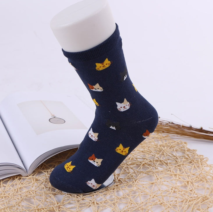 Spring and autumn breathable kittens in the art tube female socks
