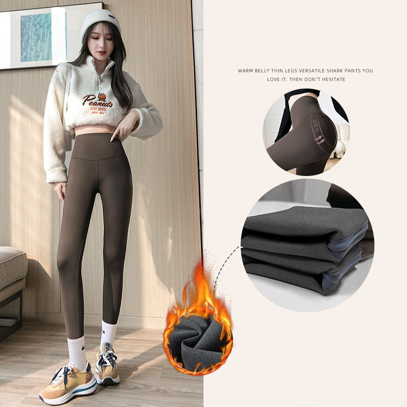Shark Pants Tight Height Waist Abdominal Lifting Buttock Pants Black Outer Wear Yoga Plus Velvet Leggings