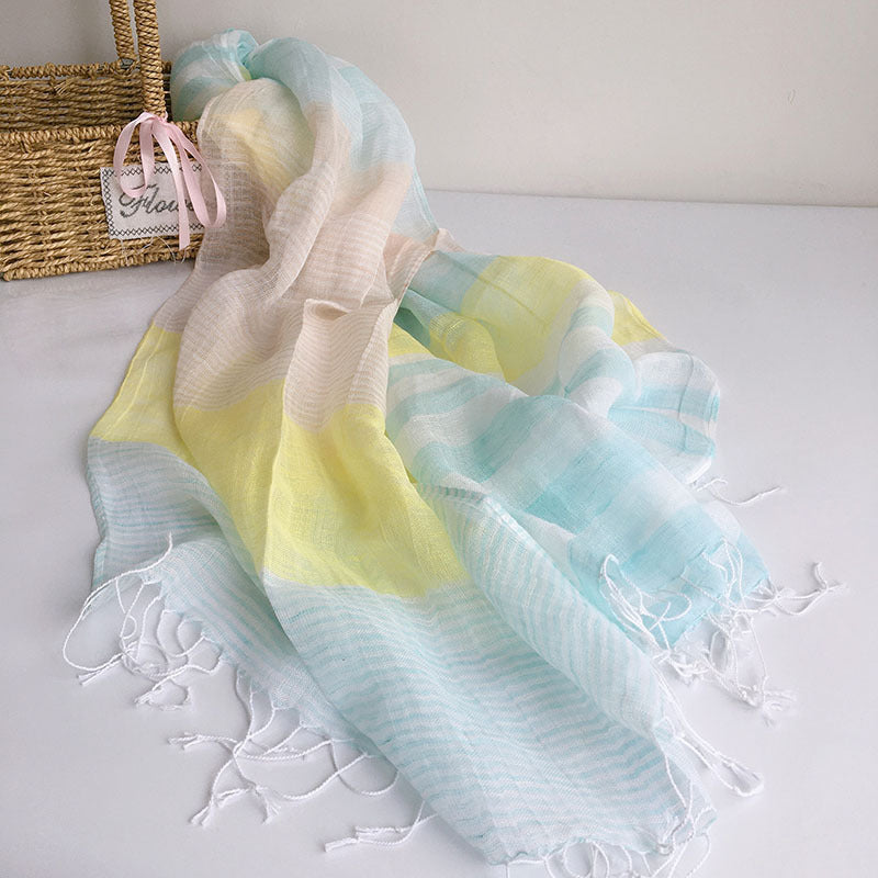 Spring Summer Cotton Linen Thin Lightweight Breathable Scarf