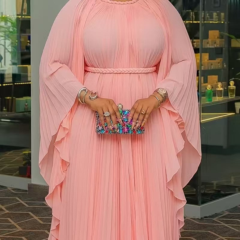 New High-end Pleated, Tie-waist, Oversized Maxi Dress For Women